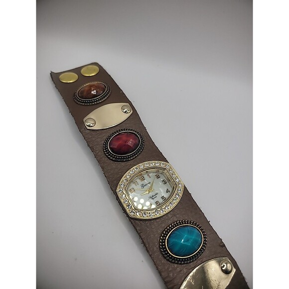 Vintage Geneva Wristwatch Watch Band Wrap Brown Beaded Crystals New Battery main image 14